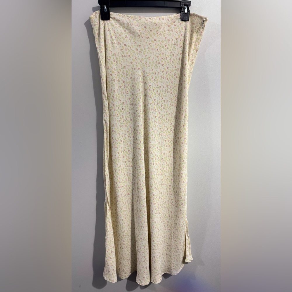 Vintage J. Crew Floral Maxi Skirt Size 14 Cream Cottagecore Y2K Rayon - Picture 2 of 5
